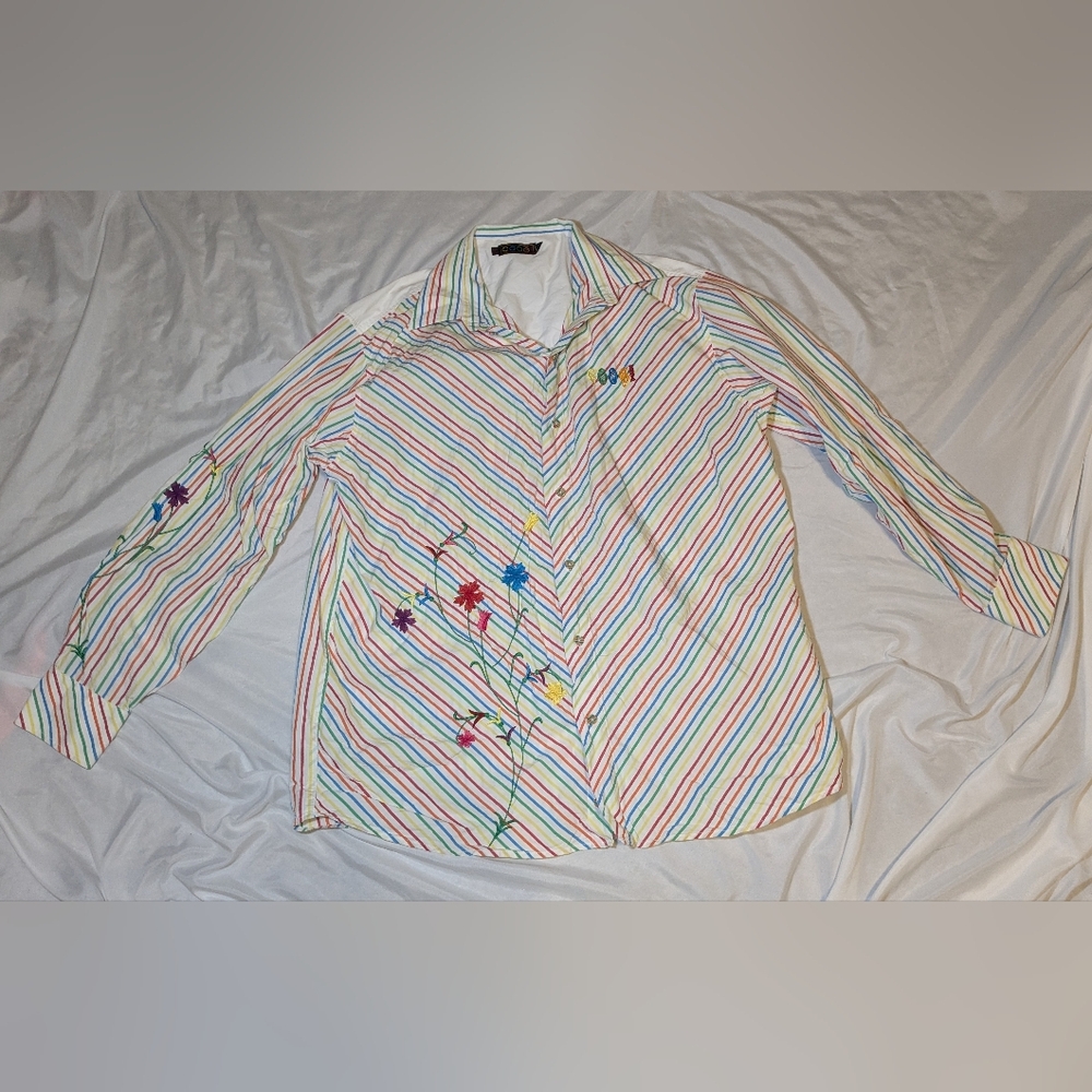 Coogi‎ Men's Floral Colorful Striped Long Sleeve Shirt Size XXL